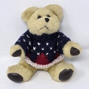 VINTAGE 1998 Posable Jointed 9" Teddy Bear‎ Plush W/ Sweater Light Brown Winter